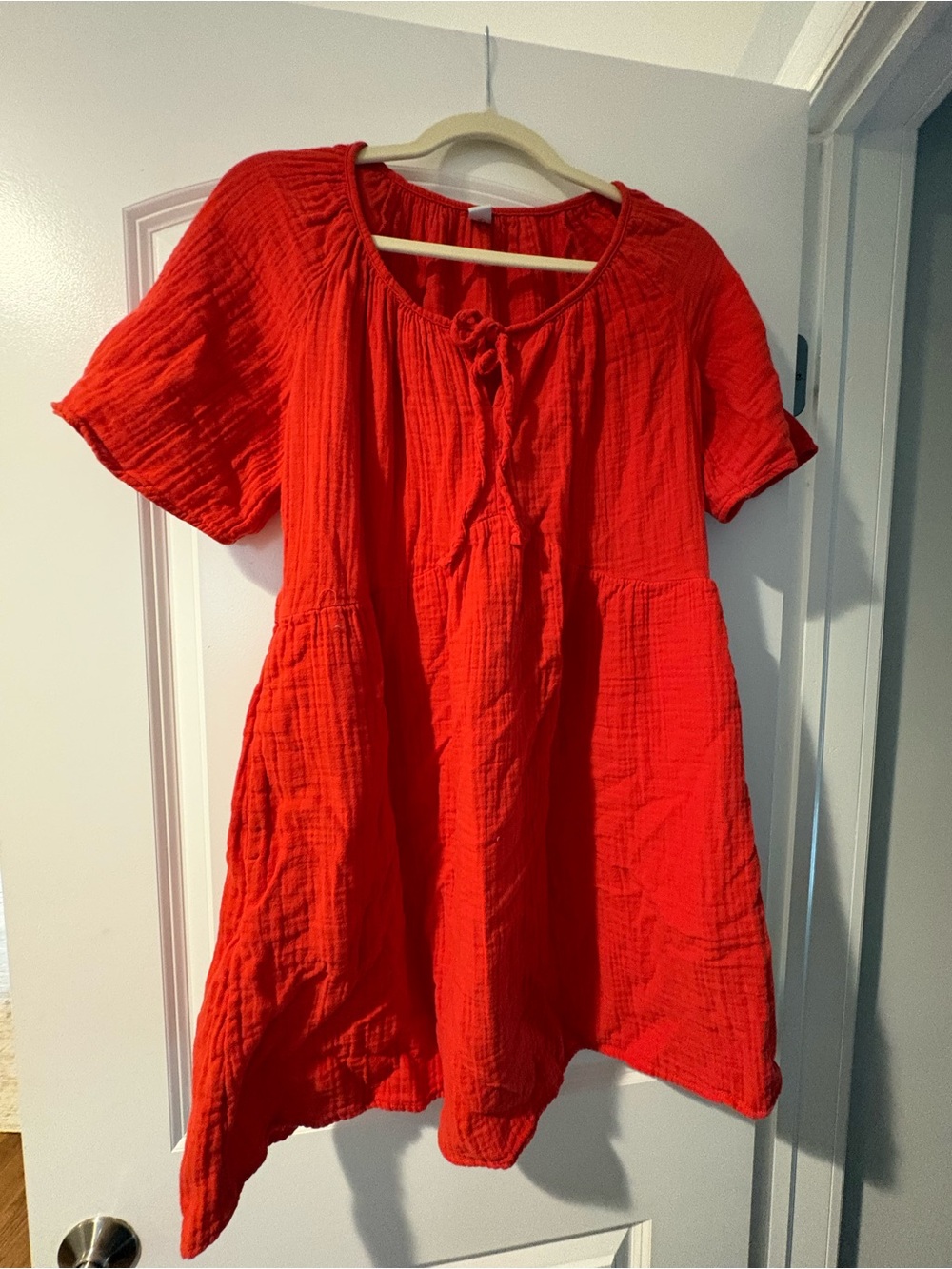 Old Navy Vibrant Orange 🍊 Red Short-Sleeve Gauze Tunic with Front Tie